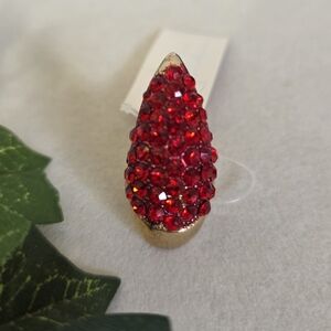 Gold with Red Rhinestones Claw Midi Ring